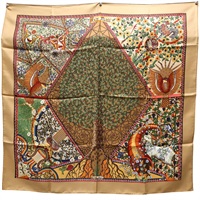 棕色 絲綢 Axis Mundi Scarf 90 絲巾【HERMES 愛馬仕】