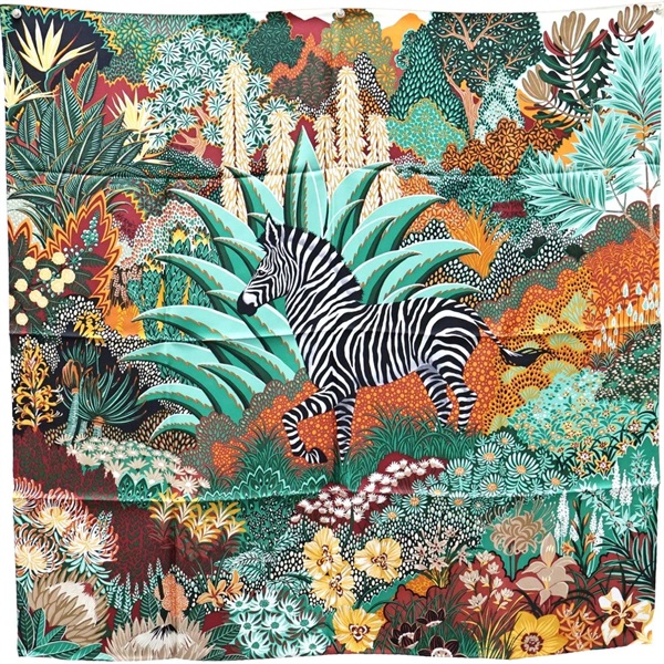 綠色 絲綢 Carre 90 Mountain Zebra 絲巾 90x90【HERMES 愛馬仕】
