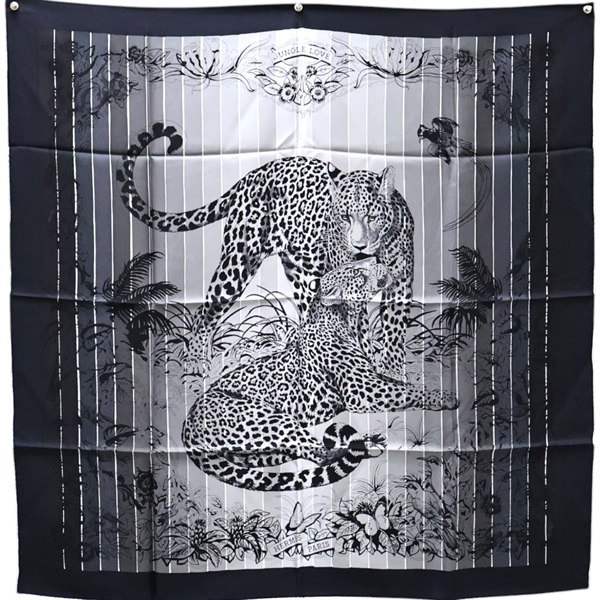 黑色 絲綢 Carre 90 Junge Love Rainbow 絲巾 90x90【HERMES 愛馬仕】