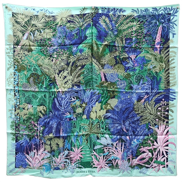 綠色 絲綢 Carre 90 Foubourg Tropical 絲巾 90x90【HERMES 愛馬仕】