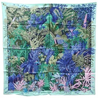 綠色 絲綢 Carre 90 Foubourg Tropical 絲巾 90x90【HERMES 愛馬仕】