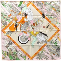 橘色 絲綢 Carre 90 Etriers Remiles Artisans d Herm 絲巾 90x90【HERMES 愛馬仕】