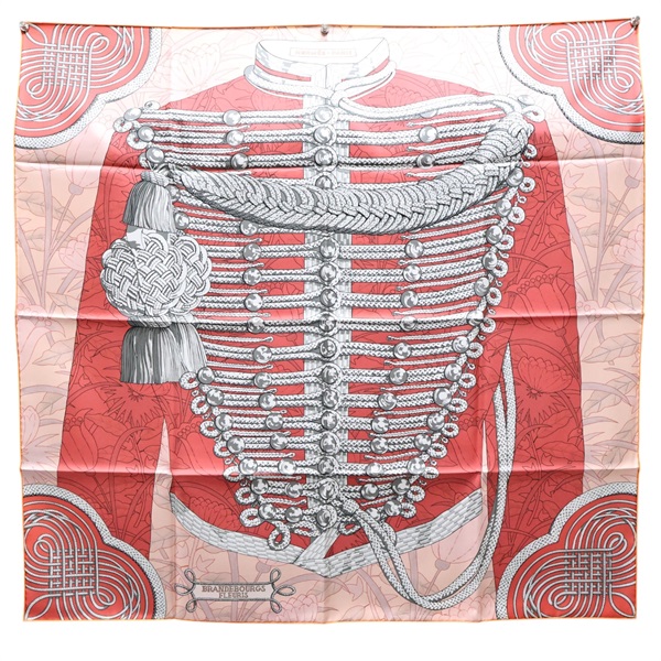 橘色 絲綢 Brandebourgs Fleuris Scarf 90 絲巾【HERMES 愛馬仕】