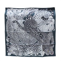 黑/綠色 絲綢  Lazy Leopardesses 方巾 90x90【HERMES 愛馬仕】