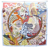 藍/粉色 絲綢 Carre 90 Duo Cosmique 絲巾【HERMES 愛馬仕】