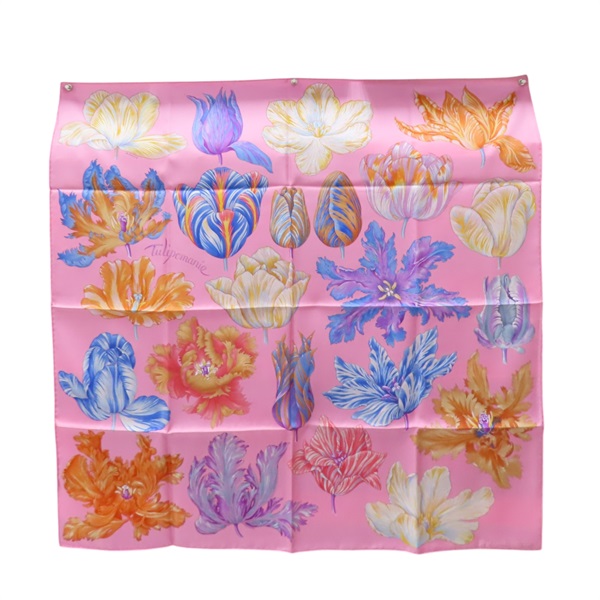 粉色 絲綢 Tulipomanie 方巾 90x90【HERMES 愛馬仕】