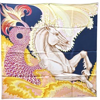 多色 絲綢 Carre 90 Sirene Double Face 絲巾 90x90【HERMES 愛馬仕】