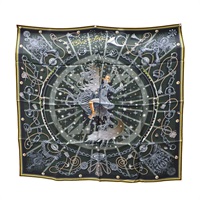 深綠色 絲綢  Chest la Fete 方巾 90x90【HERMES 愛馬仕】