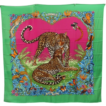 綠色 羊絨真絲 Jungle Love Carre 140 披巾【HERMES 愛馬仕】
