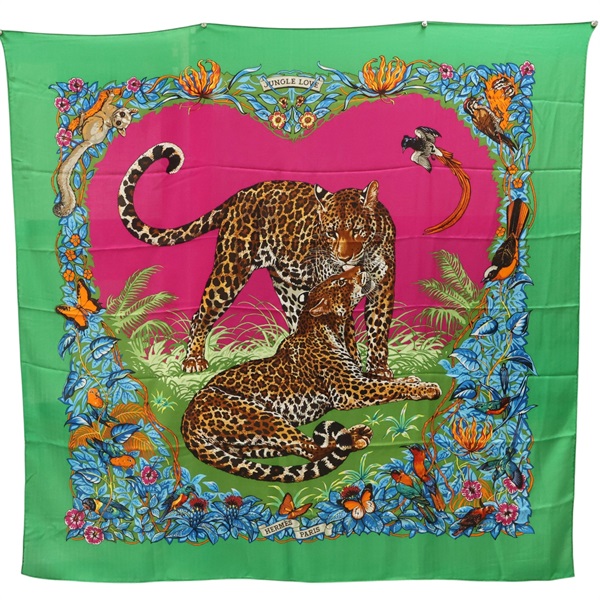 綠色 羊絨真絲 Jungle Love Carre 140 披巾【HERMES 愛馬仕】