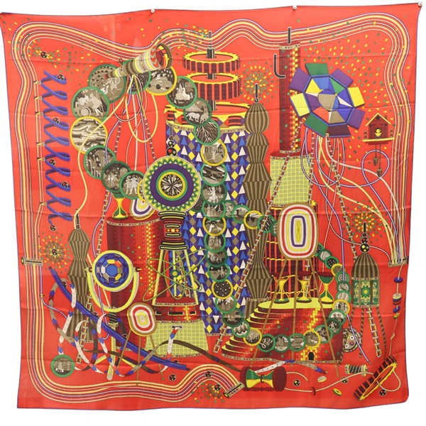 紅色 羊絨真絲 Le Laboratoire du Temps Carre 140 披巾【HERMES 愛馬仕】