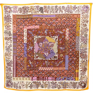 橘色 羊絨真絲 Pigue Fleuri de Provence Carre 140 披巾【HERMES 愛馬仕】
