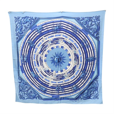 藍色 絲綢 羊絨 Astrologie 方巾 140x140【HERMES 愛馬仕】