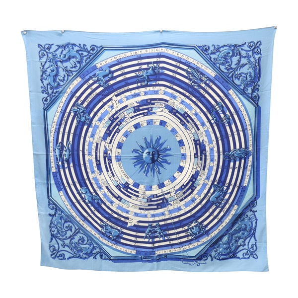 藍色 絲綢 羊絨 Astrologie 方巾 140x140【HERMES 愛馬仕】