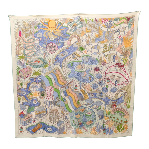 多色 絲綢 羊絨 Splash park 方巾 140x140【HERMES 愛馬仕】