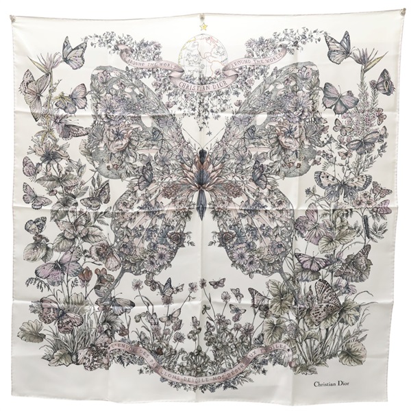 白/粉色 絲綢 90 絲巾【HERMES 愛馬仕】 41PAW0901632
