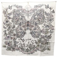 白/粉色 絲綢 90 絲巾【HERMES 愛馬仕】 41PAW0901632