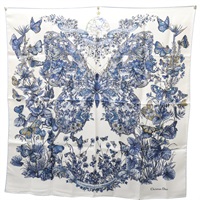 藍/白色 絲綢 90 絲巾【DIOR 迪奧】 41PAW0901632