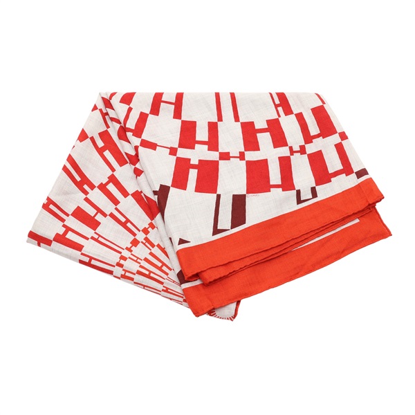 紅色H 灰色 喀什米爾 絲綢 Carre 140 圍巾【HERMES 愛馬仕】