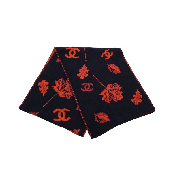 紅色雙C 橘色楓葉 藍色 喀什米爾 圍巾【CHANEL 香奈兒】