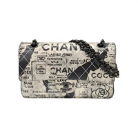 黑色 羊皮 Coco 25 報紙塗鴉 肩背包 (無卡)【CHANEL 香奈兒】 A01112