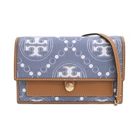 藍/棕色 丹寧 牛皮 T Monogram WOC 肩背包【TORY BURCH 托里·伯奇】 150458