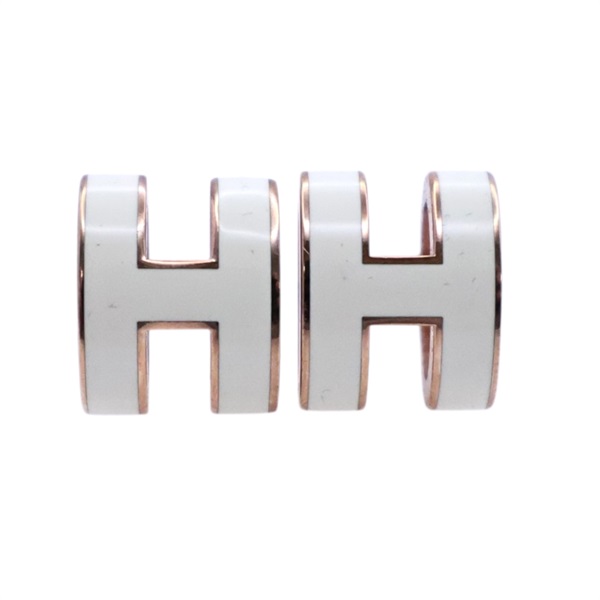 白色琺瑯 金色鍍金 POP H 針式耳環【HERMES 愛馬仕】