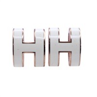 白色琺瑯 金色鍍金 POP H 針式耳環【HERMES 愛馬仕】