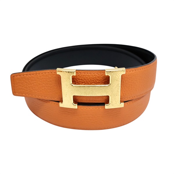 橘/黑色牛皮 雙面 皮帶 85CM Z刻【HERMES 愛馬仕】 H073967CA