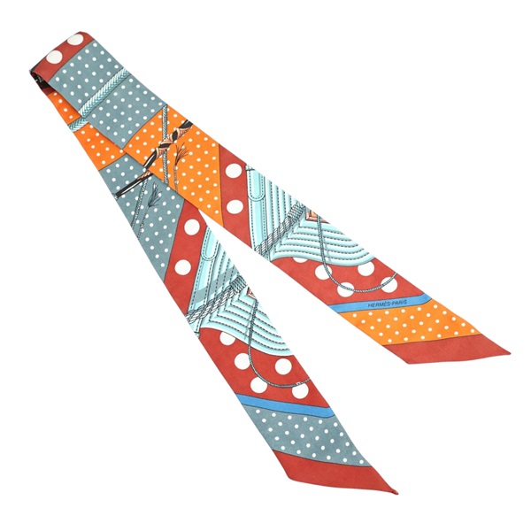 橘/紅/綠色 絲綢 Clic Clac a Pois Twilly 絲巾【HERMES 愛馬仕】 H062676S
