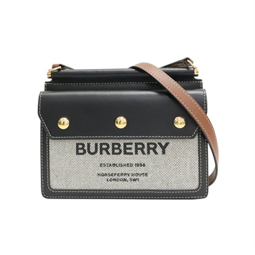 黑色帆布 牛皮 Mini Horseferry 肩背包【BURBERRY 巴寶莉】 8042852