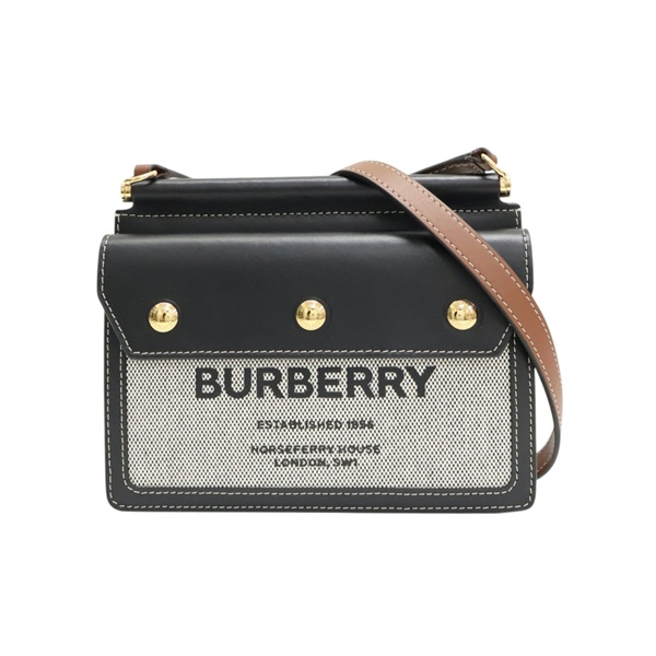 黑色帆布 牛皮 Mini Horseferry 肩背包【BURBERRY 巴寶莉】 8042852