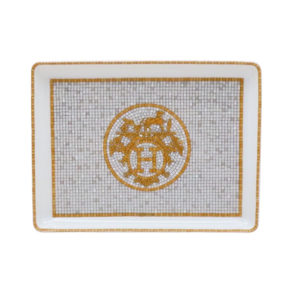 白/金/灰色 陶瓷 Mosaique au 24 gold 托盤 盤子【HERMES 愛馬仕】 P026089P