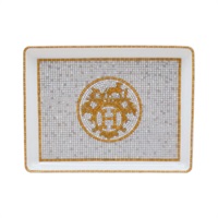 白/金/灰色 陶瓷 Mosaique au 24 gold 托盤 盤子【HERMES 愛馬仕】 P026089P