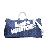 藍色 原花帆布 Keepall Bandouliere 55 行李袋【LOUIS VUITTON LV 路易威登】 M45874