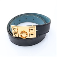 黑/藍色 Epsom/Swift牛皮 Collier de Chien 皮帶 95cm 口R刻【HERMES 愛馬仕】