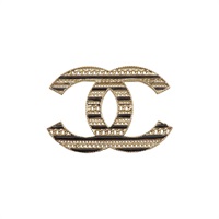 金色鍍金 雙C條紋 胸針【CHANEL 香奈兒】