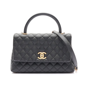 黑色 荔枝紋 牛皮 Coco Top Handle 28 兩用包 無卡【CHANEL 香奈兒】 A92991