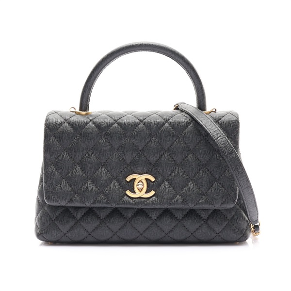 黑色 荔枝紋 牛皮 Coco Top Handle 28 兩用包 無卡【CHANEL 香奈兒】 A92991
