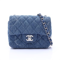 藍色 菱格紋 丹寧布 Mini Square Flap 肩背包【CHANEL 香奈兒】 A35200