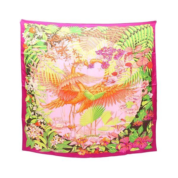 紫色 框邊 多色 絲綢 Flamingo Party Carre 90 方巾【HERMES 愛馬仕】