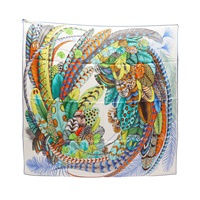 白底 多色 絲綢 Plumes en Fete 90 方巾【HERMES 愛馬仕】