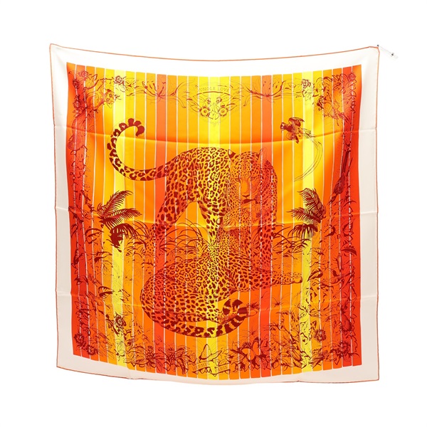 白/橘色 絲綢 Jungle Love Rainbow Carre 90 方巾【HERMES 愛馬仕】 H003369S