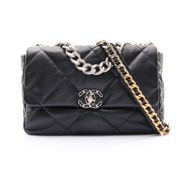 黑色羊皮 19 口蓋 兩用包【CHANEL 香奈兒】 AS1161