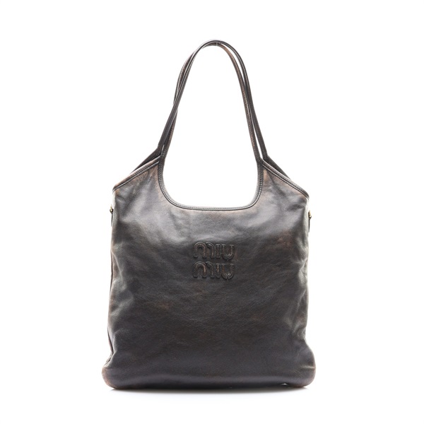 棕色 牛皮 IVY Leather Bag 手提包【MIU MIU 繆繆】 5BG231