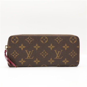 棕色/桃紅色 原花 帆布 Clemence 拉鍊長夾 【LOUIS VUITTON LV 路易威登】 M60742
