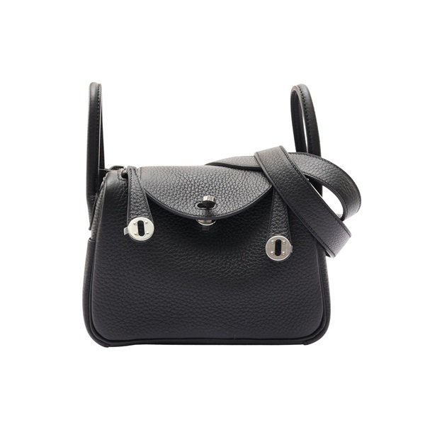 黑色 Clemence 牛皮 Mini Lindy 20 肩背包 W刻 銀扣【HERMES 愛馬仕】 H079086CK