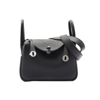 黑色 Clemence 牛皮 Mini Lindy 20 肩背包 W刻 銀扣【HERMES 愛馬仕】 H079086CK