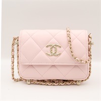 粉色 羊皮 鏈條肩背包 金釦 (VIP禮)【CHANEL 香奈兒】