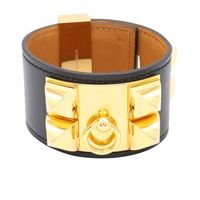 HERMES 愛馬仕 CDC Collier De Chien 手環 Box牛皮 黑色 金釦 口P刻 H068440CC